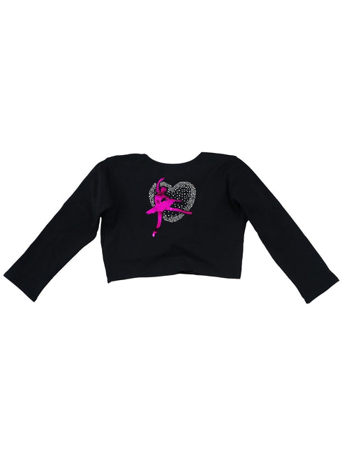 Girls Black Ballet Girl Heart Applique Long Sleeve Wrap Top 9M-8 - SophiasStyle.com